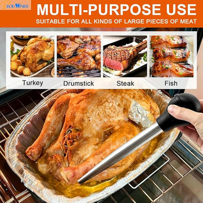 Stainless Steel Turkey Baster with Cleaning Brush & Needle, Black Meat Injector Set for Home Baking Kitchen Tool Cooking, Flavor Meat Poultry, Beef, Chicken