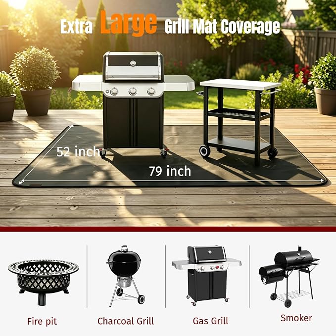 79X52 Inch Under Grill Mats for Outdoor Grill FirepProof Deck Protection | Heavy Duty Waterproof BBQ Grill Mat, Non-Slip Fire Resistant Mat for Blackstone, for Weber, Fire Pit and Fireplace