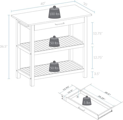 Kitchen Island with Solid Wood Top, White & Cherry Natural