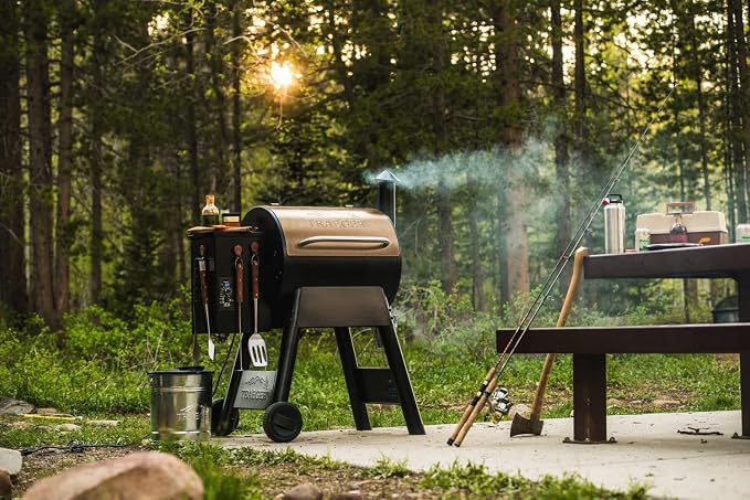 Traeger Grills Pro Series 22 Electric Wood Pellet Grill and Smoker, Bronze, Extra large & Classic Accessories Veranda Water-Resistant 41 Inch Traeger Pellet BBQ Grill with Exhaust Arm Cover