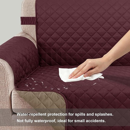 Reversible Recliner Chair Covers, 23" Chair, Burgundy/Camel | Chair Covers for Living Room with Elastic Straps, Water Repellent, Chair Protectors Covers for Dogs