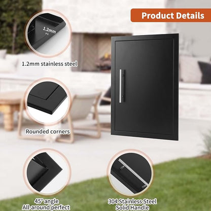 JIE JIN Outdoor Kitchen Doors 17" W X 24" H Single Doors 1.2mm Thickness Stainless Steel BBQ Access Door BBQ Island Doors Outdoor Kitchen Accessories Door for Outdoor Kitchen BBQ Island (Black)