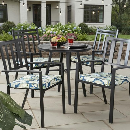 Outdoor 18 inch Square Patio Dining Chair Pads – Comfortable Fiber-Filled Seat Cushions with Ties, Reversible Polyester Fabric - Marlow Blue Floral, Set of 4