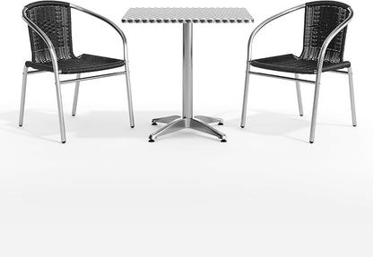 Flash Furniture 27.5'' Square Aluminum Indoor-Outdoor Table Set with 2 Black Rattan Chairs | Indoor/Outdoor Use, Black Rattan Chairs