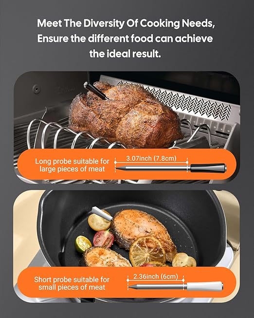 Wireless Bluetooth Meat Thermometer for Smoker, Fitflavor WiFi Meat Thermometer for Grill BBQ, Smart Meat Probe for Food Cook Oven Grilling - Dual Probes, Rechargeable