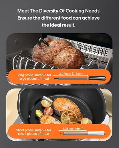 Wireless Bluetooth Meat Thermometer for Smoker, Fitflavor WiFi Meat Thermometer for Grill BBQ, Smart Meat Probe for Food Cook Oven Grilling - Dual Probes, Rechargeable