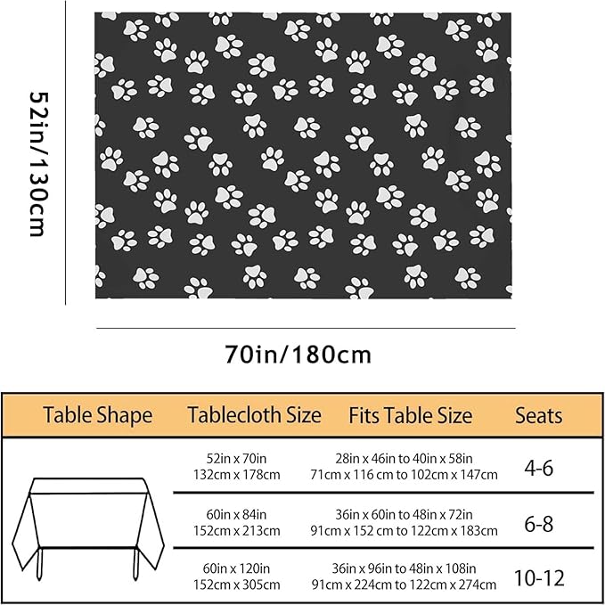 TKS MITLAN Dog Paw Print Dark Tablecloth Decor Table Cloth Dining Room Kitchen Table Cover 52 x 70 Inch Oblong/Rectangle