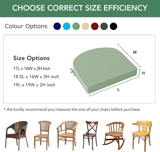 Outdoor Chair Cushions Set of 2: Waterproof & Fade Resistant Patio Furniture Cushions - 18.5 x 16 x 2 Inch Non Slip Round Corner Seat Cushion Pads with Removable Cover for Garden Yard Lawn, Sage Green