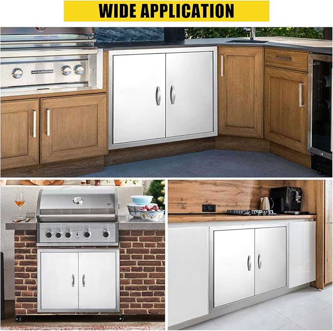 GarveeLife BBQ Access Door 26 in W x 24 in H, Double Outdoor Kitchen Door, Weatherproof Built in 304 Stainless Steel with Handle for Outside, Commercial, BBQ Island, Grilling Station, Outside Cabinet