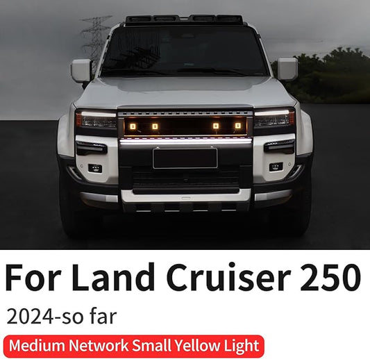 4 Pcs Front Grille Decorative Lamp Suitable for 2024-2026 Toyota Land Cruiser 250 1958 Prado Lc250 Projection Lens Spotlight LED Lamp 2025 Land Cruiser Accessories (Small Yellow Light)