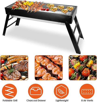 Foldable Charcoal BBQ Grill,Shelf Stainless Steel Grill Net Easy Setup Portable Tabletop Barbecue Grill for Camping Picnic Outdoor Party Backyard,Standard