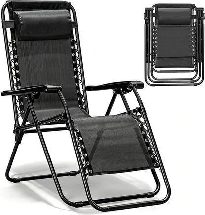 Zero Gravity Chair, Adjustable Lounge Chair, Outdoor Recliner, Folding Anti Gravity Lounge Chairs, Lawn Chairs Reclining with Pillow & Cup Holder