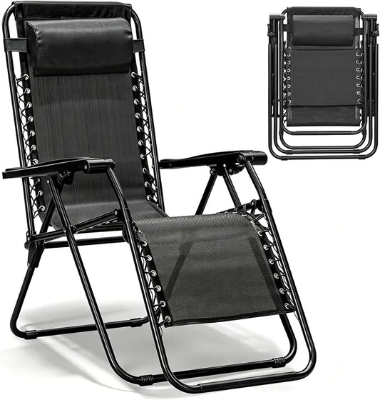 Zero Gravity Chair, Adjustable Lounge Chair, Outdoor Recliner, Folding Anti Gravity Lounge Chairs, Lawn Chairs Reclining with Pillow & Cup Holder