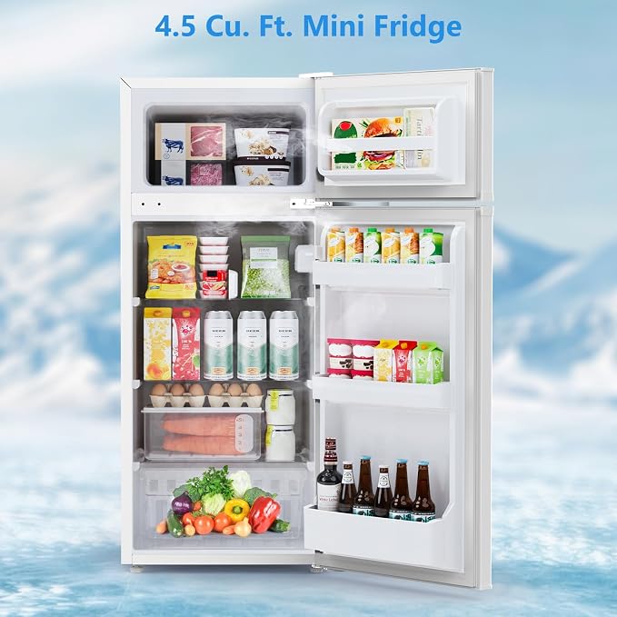 Electactic 4.5 Cu.Ft Mini Fridge with Freezer, 2-Door Compact Refrigerator With 2 Removable Shelves, 3 Level Adjustable Thermostat, Quiet Efficient for Kitchen, Office, Dorm, Apartment-Classic White
