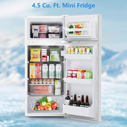 Electactic 4.5 Cu.Ft Mini Fridge with Freezer, 2-Door Compact Refrigerator With 2 Removable Shelves, 3 Level Adjustable Thermostat, Quiet Efficient for Kitchen, Office, Dorm, Apartment-Classic White