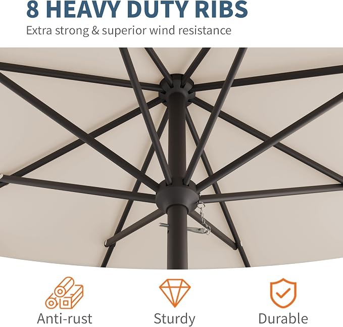 10FT Patio Umbrella, Outdoor Umbrella with Push Button Tilt and Crank, 8 Sturdy Ribs, UV Protection & Waterproof Market Umbrella for Pool, Backyard, Beach,Deck
