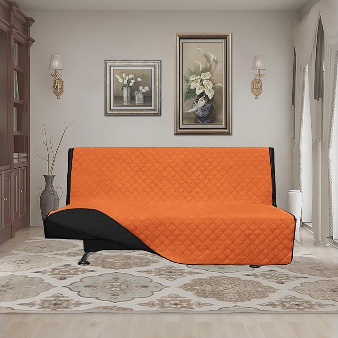 Easy-Going Reversible Couch Cover, Large Futon Sofa, Orange/Black | Machine Washable Slipcover For Dogs, Water Resistant Furniture Mat For Living Room, Non-Slip Sofa Cover, Pet Friendly