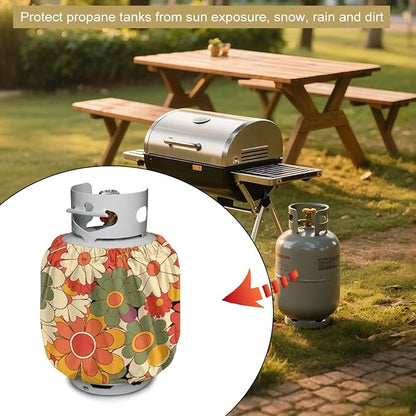 Flower Dual Propane Tank Cover Fits Standard 20 lb Tank Cylinde Travel Trailer Propane Covers with Elastic Slip in Gas Cover Water & Wear-Resistant for Outdoor and Indoor Use