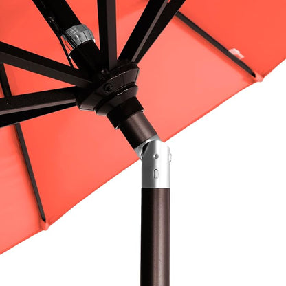 California Umbrella 12-Year-Non-Fading, 9Ft Premium Sunbrella Patio Umbrella, Hand-Crank, Button-Tilt, Bronze Frame, Melon Fabric