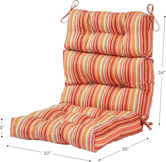 Greendale Home Fashions Outdoor 44x22-inch High Back Chair Cushions (Set of 2), Coral Stripe