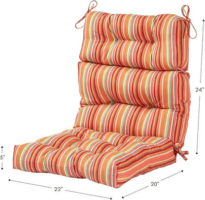 Greendale Home Fashions Outdoor 44x22-inch High Back Chair Cushions (Set of 2), Coral Stripe