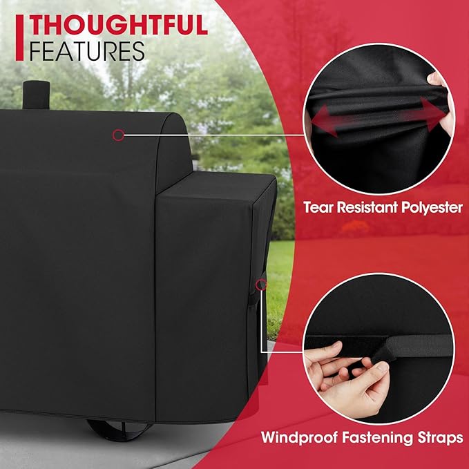 Unicook Heavy Duty Waterproof Offset Smoker Cover, Compatible with Oklahoma Joe's Longhorn Combo Grill, Outdoor Fade Resistant Charcoal/Smoker/Gas Combo BBQ Grill Cover, Black