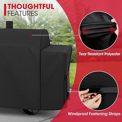Unicook Heavy Duty Waterproof Offset Smoker Cover, Compatible with Oklahoma Joe's Longhorn Combo Grill, Outdoor Fade Resistant Charcoal/Smoker/Gas Combo BBQ Grill Cover, Black