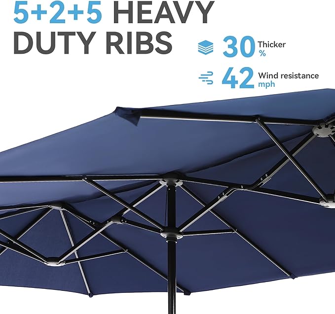 GREEN PARTY 13 ft Outdoor Patio Umbrella, Large Rectangular Table Umbrellas | Double-Sided, UV & Fade Resistant Canopy for Deck Poolside Garden Backyard, Market Umbrella with Crank & 1.5" Pole, Navy Blue