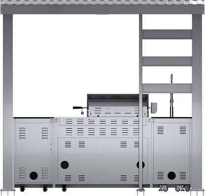 97-Inch 4-Burner 72000 BTU Stainless Steel Propane Gas Grill Outdoor Kitchen Island with Canopy,648Sq.In Cooking Area,Wine Cooler,Refrigerator,Rotisserie,for Backyard BBQ,Silver