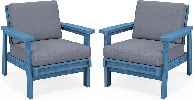 SERWALL HDPE Outdoor Couch Set of 2, Blue Frame and Grey Cushion