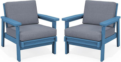 SERWALL HDPE Outdoor Couch Set of 2, Blue Frame and Grey Cushion