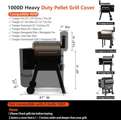 [Upgraded 1000D Heavy Duty Fabric] Grill Cover for Traeger Pro 22/575 Series BAC503, Waterproof Wood Pellet Smoker Cover, Tear & Fade Resistant with Buckle &Zipper, for Traeger Lil'Tex Elite, Eastwood