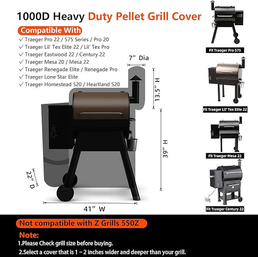 [Upgraded 1000D Heavy Duty Fabric] Grill Cover for Traeger Pro 22/575 Series BAC503, Waterproof Wood Pellet Smoker Cover, Tear & Fade Resistant with Buckle &Zipper, for Traeger Lil'Tex Elite, Eastwood
