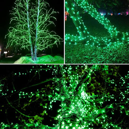Solar Christmas Lights Outdoor 2 Pack 200 LED Solar Halloween Lights Green | 8 Lighting Modes, Memory Function, Auto On/Off, 66FT Waterproof Twinkle Lights for Outside Xmas Tree Halloween Party Decor