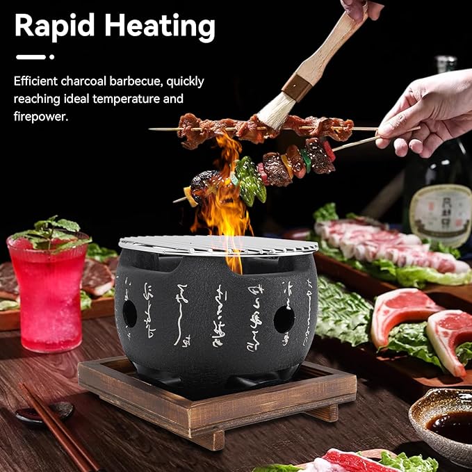 HERCHR Japanese Style BBQ Grill, Tabletop Charcoal Grill Mini BBQ Grill Portable BBQ Grill Cast Iron Grill Table Top Grill(s)