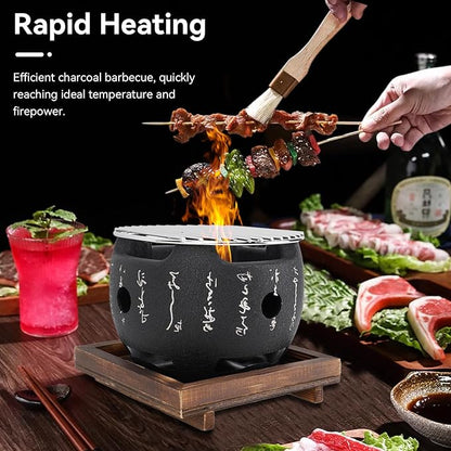 HERCHR Japanese Style BBQ Grill, Tabletop Charcoal Grill Mini BBQ Grill Portable BBQ Grill Cast Iron Grill Table Top Grill(s)
