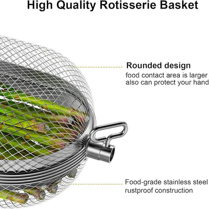 Rotisserie Grill Basket for Napoleon Grill 64000 BBQ Accessories Fit Most Spit Rods of Grills Rotisserie, Stainless Steel