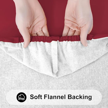 Smiry Rectangle Tablecloth, Elastic Fitted Flannel Backed Vinyl Tablecloths for 6ft Folding Tables, Waterproof Wipeable Table Covers for Indoor, Outdoor, Camping and Picnic (Wine Red, 30"x72")