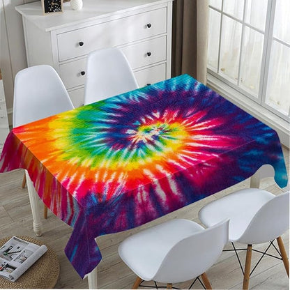 TKS MITLAN Colorful Tie Dye Tablecloth 60x84 Inch Rectangular Rainbow Swirl Bright Colors Spiral Fashion Oblong Table Cloth Kitchen Table Decorations for Home Dinner Party