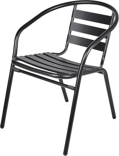 Indoor Outdoor Set of 4 Black Restaurant Metal Aluminum Slat Stack Chairs Lightweight