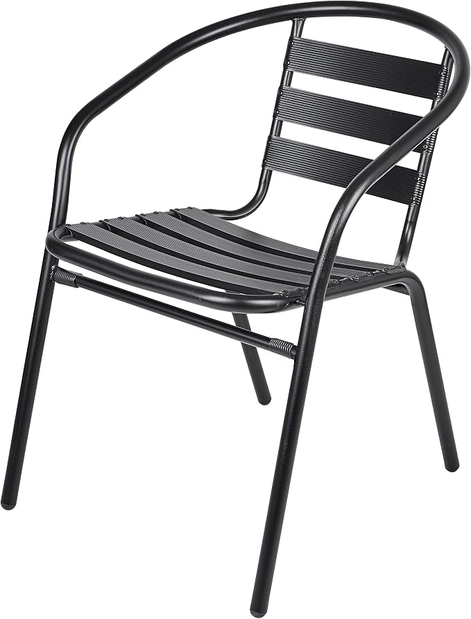 Indoor Outdoor Set of 10 Black Restaurant Metal Aluminum Slat Stack Chairs Lightweight