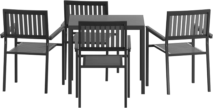 Flash Furniture Poly Resin Indoor/Outdoor Seating, Black, 5-Piece Set | Table and 4 Chairs, Commercial Grade, Indoor/Outdoor Use