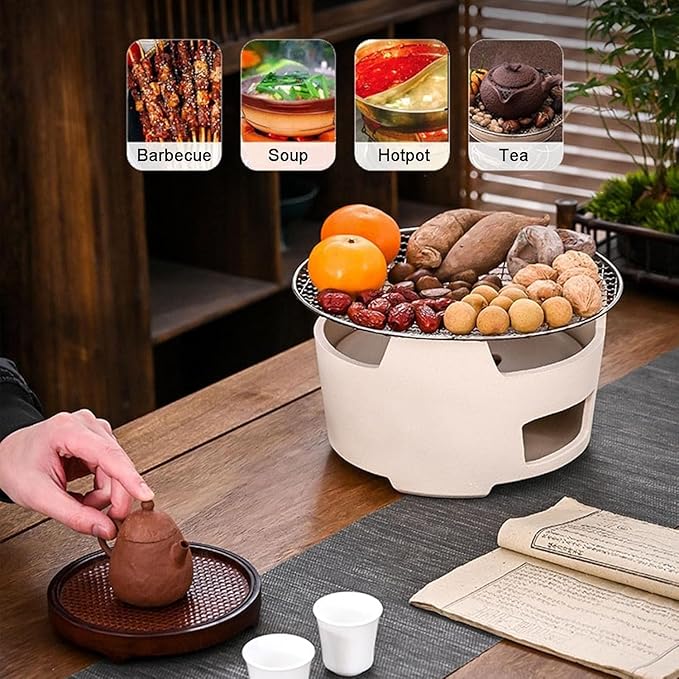 Pottery Barbecue Stove, Portable Wood Clay Charcoal Stove, Multipurpose Outdoor Charcoal Stove, Indoor Charcoal Grill,A-21CM