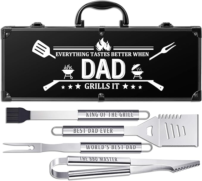 Dad Gifts, Grilling Accessories for Dad Valentines Day, Heavy Duty Stainless Steel Grill Set BBQ Grill Tools for Outdoor Grill with Aluminum Case, Grill Utensils Ideal Grilling Gift