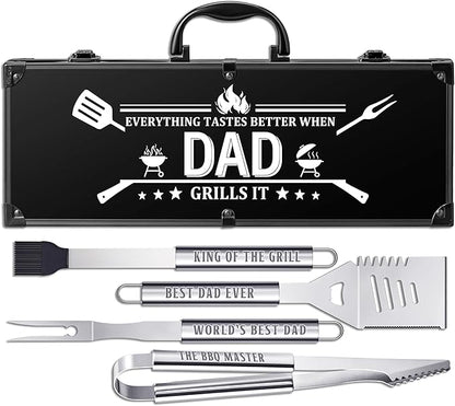 Dad Gifts, Grilling Accessories for Dad Valentines Day, Heavy Duty Stainless Steel Grill Set BBQ Grill Tools for Outdoor Grill with Aluminum Case, Grill Utensils Ideal Grilling Gift