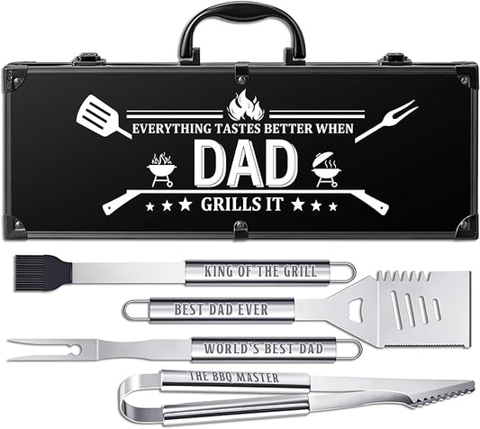 Dad Gifts, Grilling Accessories for Dad Valentines Day, Heavy Duty Stainless Steel Grill Set BBQ Grill Tools for Outdoor Grill with Aluminum Case, Grill Utensils Ideal Grilling Gift