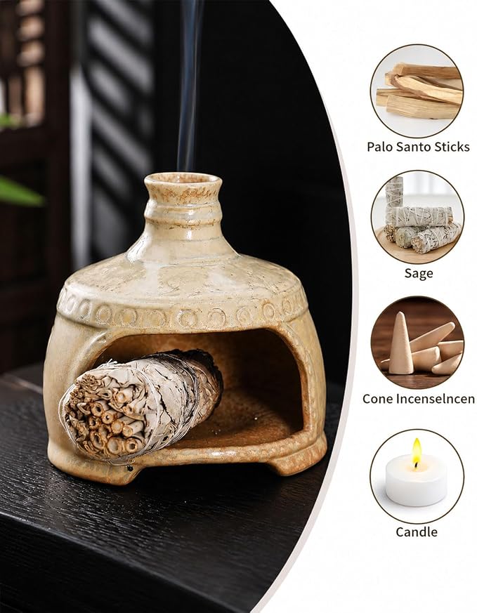 Palo Santo Holder Chimney with Tweezers & Wire Mesh for Sage Burning | Heat-Resistant Ceramic Palo Santo Burner Kit Include Wire Mesh and Tweezers For Mindful Rituals & Relaxation