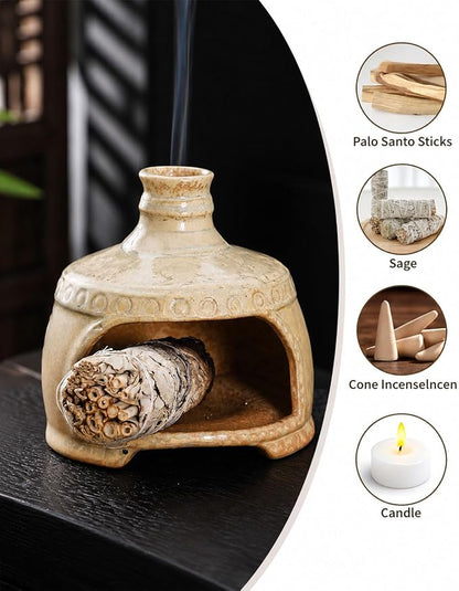 Palo Santo Holder Chimney with Tweezers & Wire Mesh for Sage Burning | Heat-Resistant Ceramic Palo Santo Burner Kit Include Wire Mesh and Tweezers For Mindful Rituals & Relaxation