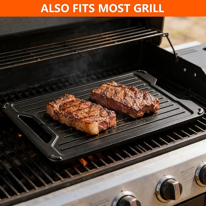 BAC609 Reversible Cast Iron Griddle Plate for Traeger Pro 575 780, Ironwood XL, Timberline, Eastwood & Century, Ridgeland 572, Pro Series 22 34, 18.2" x 11" Grill Accessories Replacement Parts