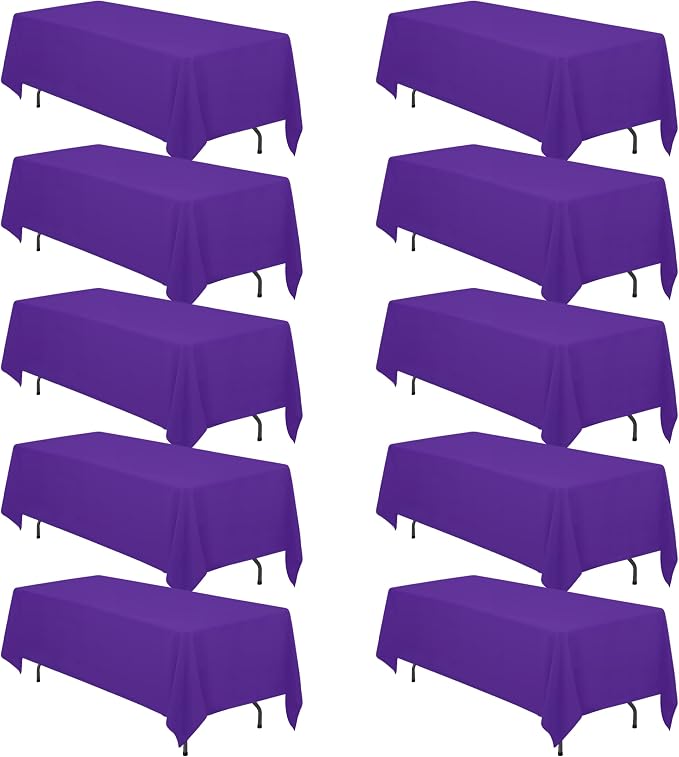 BRILLMAX 10 Pack Purple Tablecloths 70x120 Inch for 6-8ft Rectangle Tables | 150 GSM Polyester Fabric, Universal Fit, Water, Stain & Wrinkle Resistant Cloth Cover for Wedding Reception Banquet Party